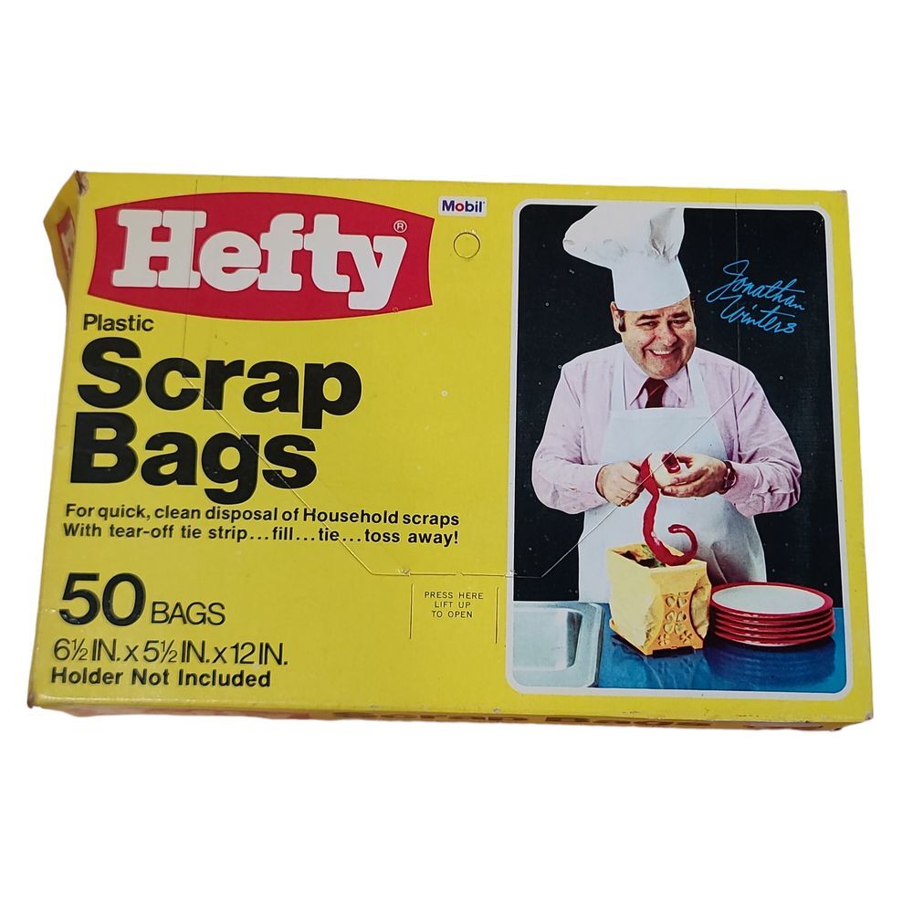 Vintage Hefty Scrap Bags Box Retro 1970s Kitchen Storage - 50 Count Plastic Bags